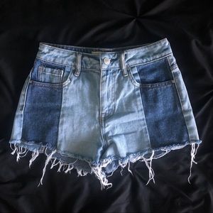 Two tone high rise jean shorts